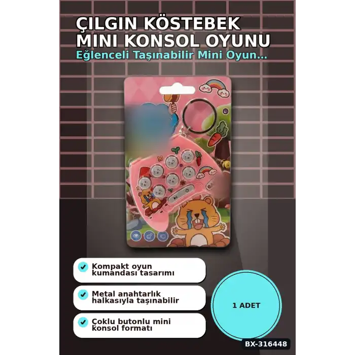 Çılgın Köstebek Mini Konsol Oyunu - Çocuklar İçin El Atarisi, Tekli Paket BX-316448