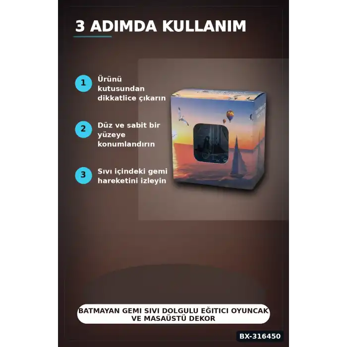 Batmayan Gemi Sıvı Dolgulu Eğitici Oyuncak ve Masaüstü Dekoru - 1 Adet BX-316450