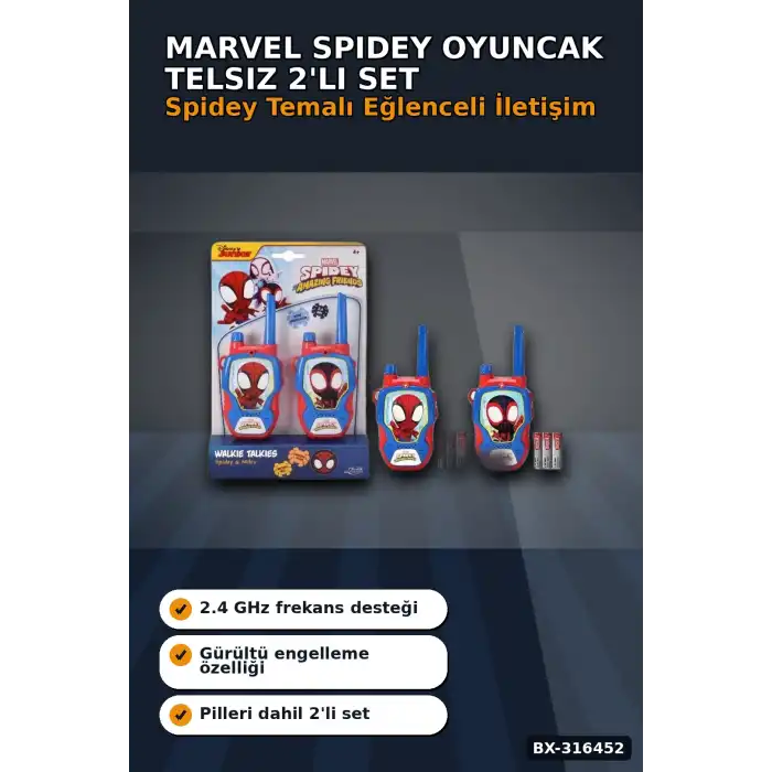 Marvel Ve Spin Oyuncak Telsiz 2li Set 100 Metre Menzilli 2.4 GHz Çocuk İletişim Oyuncağı BX-316452