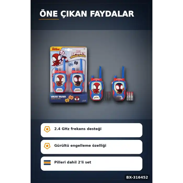 Marvel Ve Spin Oyuncak Telsiz 2li Set 100 Metre Menzilli 2.4 GHz Çocuk İletişim Oyuncağı BX-316452