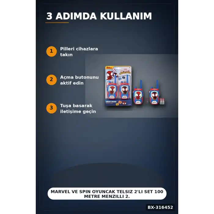 Marvel Ve Spin Oyuncak Telsiz 2li Set 100 Metre Menzilli 2.4 GHz Çocuk İletişim Oyuncağı BX-316452