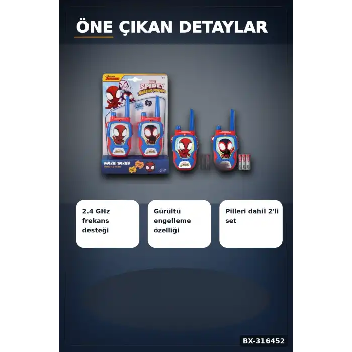 Marvel Ve Spin Oyuncak Telsiz 2li Set 100 Metre Menzilli 2.4 GHz Çocuk İletişim Oyuncağı BX-316452