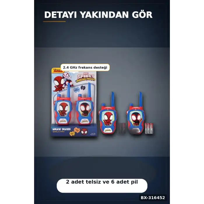 Marvel Ve Spin Oyuncak Telsiz 2li Set 100 Metre Menzilli 2.4 GHz Çocuk İletişim Oyuncağı BX-316452
