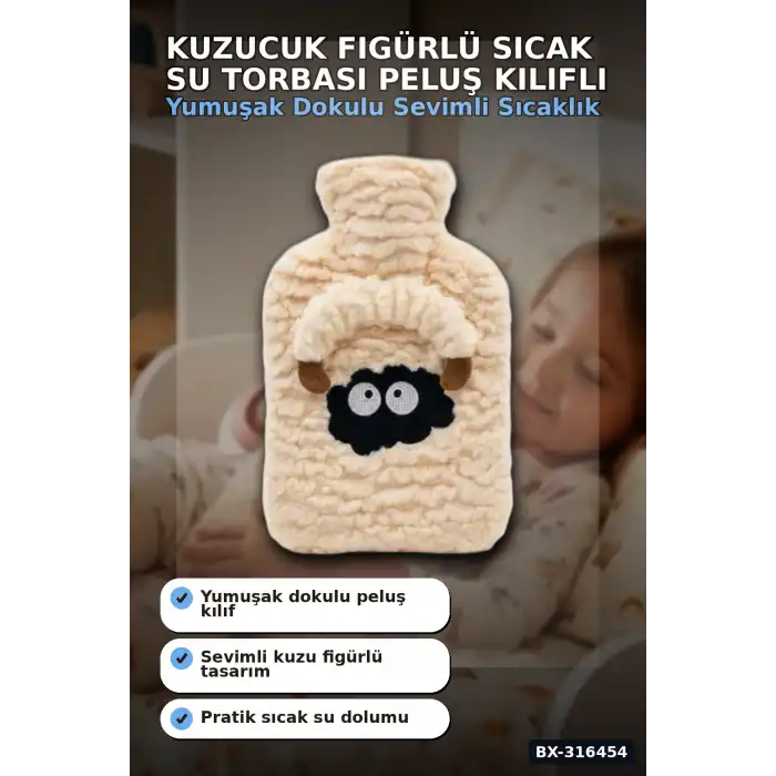 Kuzucuk Figürlü Sıcak Su Torbası 1 Lt - Yumuşak Peluş Kılıflı Termal Isıtıcı BX-316454