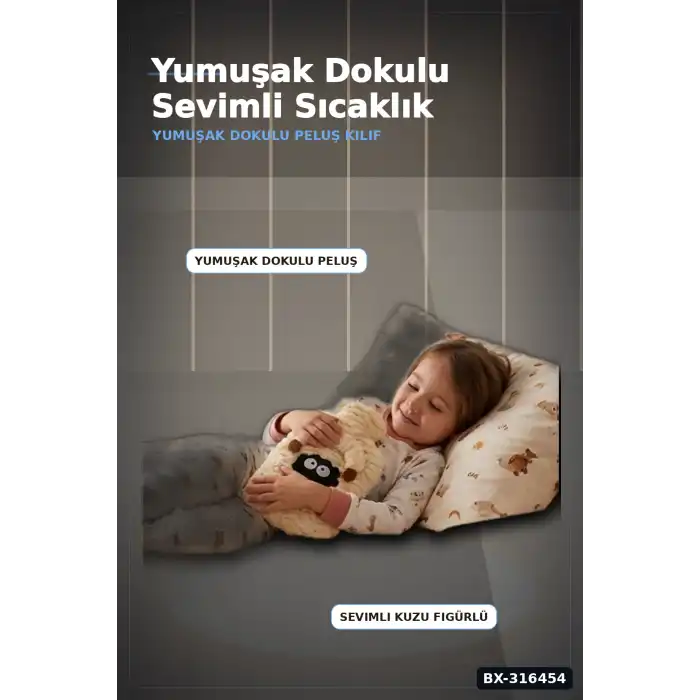 Kuzucuk Figürlü Sıcak Su Torbası 1 Lt - Yumuşak Peluş Kılıflı Termal Isıtıcı BX-316454