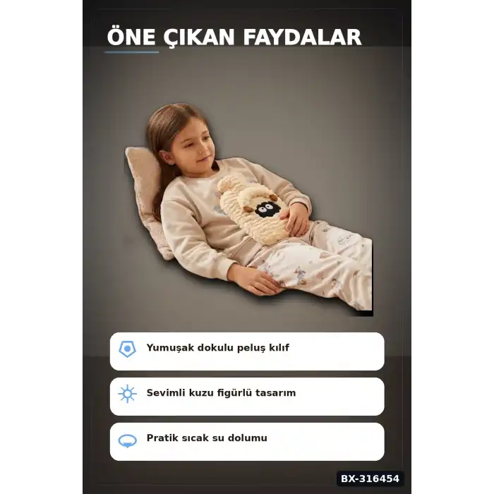 Kuzucuk Figürlü Sıcak Su Torbası 1 Lt - Yumuşak Peluş Kılıflı Termal Isıtıcı BX-316454