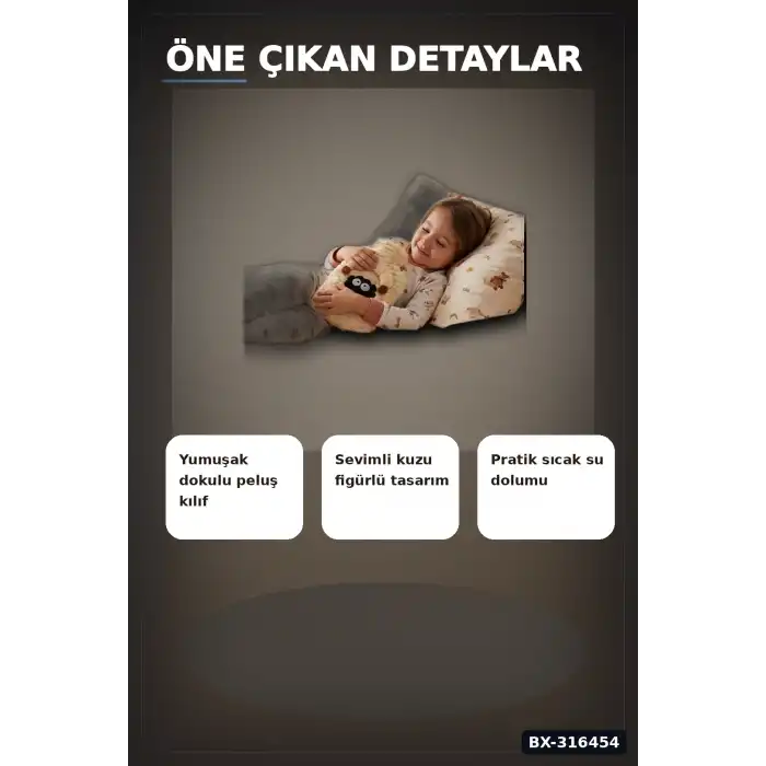 Kuzucuk Figürlü Sıcak Su Torbası 1 Lt - Yumuşak Peluş Kılıflı Termal Isıtıcı BX-316454