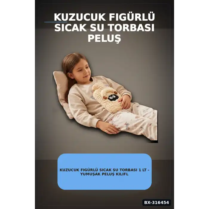 Kuzucuk Figürlü Sıcak Su Torbası 1 Lt - Yumuşak Peluş Kılıflı Termal Isıtıcı BX-316454