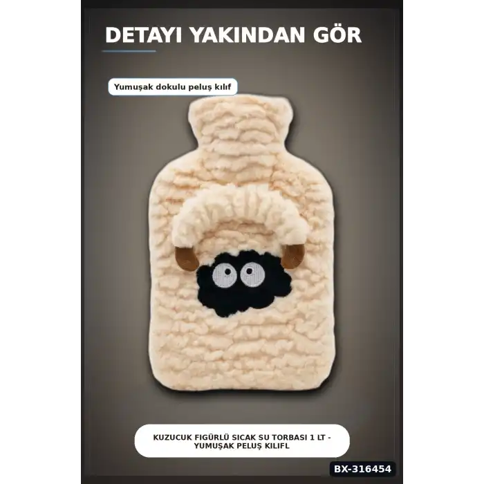 Kuzucuk Figürlü Sıcak Su Torbası 1 Lt - Yumuşak Peluş Kılıflı Termal Isıtıcı BX-316454