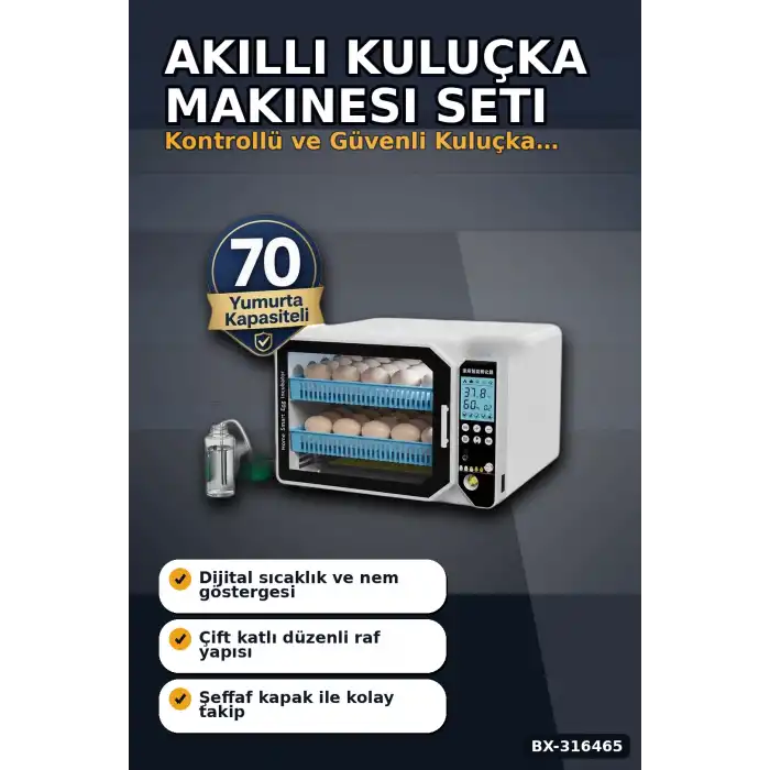 Kuluçka Makinesi WM-70 Çift Katlı Akıllı Nem Kontrollü Set Yedek Motor ve Suluk Dahil BX-316465