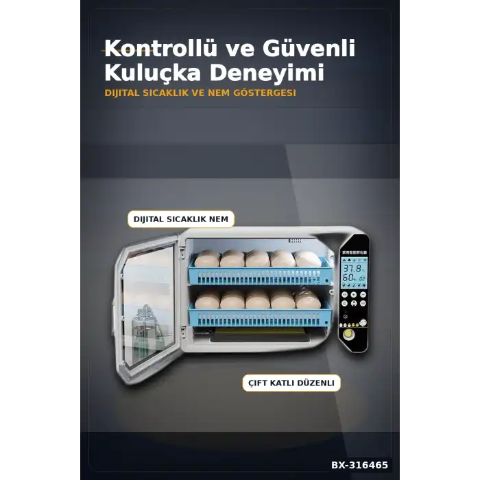 Kuluçka Makinesi WM-70 Çift Katlı Akıllı Nem Kontrollü Set Yedek Motor ve Suluk Dahil BX-316465