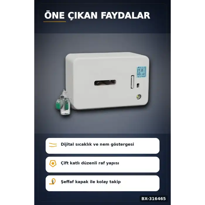 Kuluçka Makinesi WM-70 Çift Katlı Akıllı Nem Kontrollü Set Yedek Motor ve Suluk Dahil BX-316465
