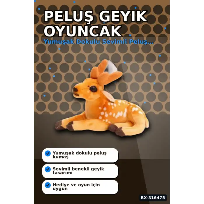 Peluş Geyik Sesli Oyuncak 30 cm Yumuşak Çocuk Oyun Arkadaşı Tekli Paket BX-316475