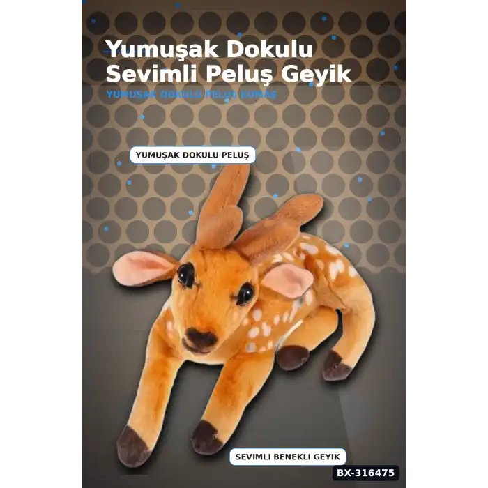 Peluş Geyik Sesli Oyuncak 30 cm Yumuşak Çocuk Oyun Arkadaşı Tekli Paket BX-316475