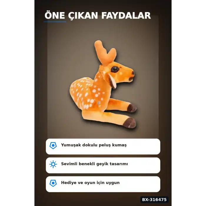 Peluş Geyik Sesli Oyuncak 30 cm Yumuşak Çocuk Oyun Arkadaşı Tekli Paket BX-316475