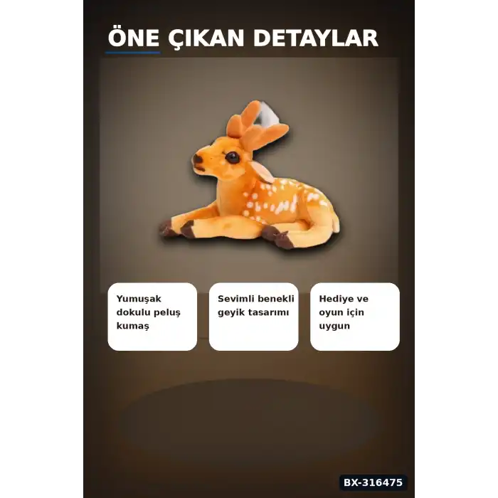 Peluş Geyik Sesli Oyuncak 30 cm Yumuşak Çocuk Oyun Arkadaşı Tekli Paket BX-316475