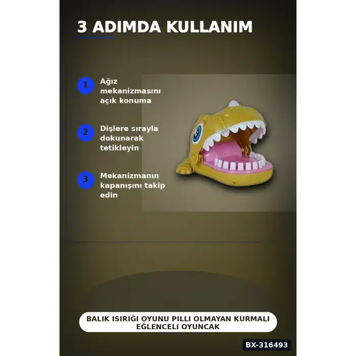 Balık Isırığı Oyunu Pilli Olmayan Kurmalı Eğlenceli Oyuncak Balık - 1 Adet BX-316493