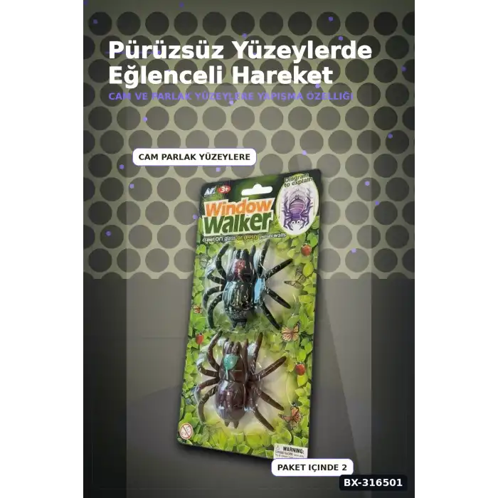 Yapışkan Örümcek Oyuncak Seti, 2 Adet Esnek Duvara Yapışan Figür Paketi BX-316501