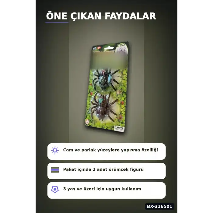 Yapışkan Örümcek Oyuncak Seti, 2 Adet Esnek Duvara Yapışan Figür Paketi BX-316501