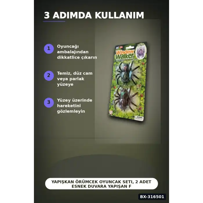 Yapışkan Örümcek Oyuncak Seti, 2 Adet Esnek Duvara Yapışan Figür Paketi BX-316501