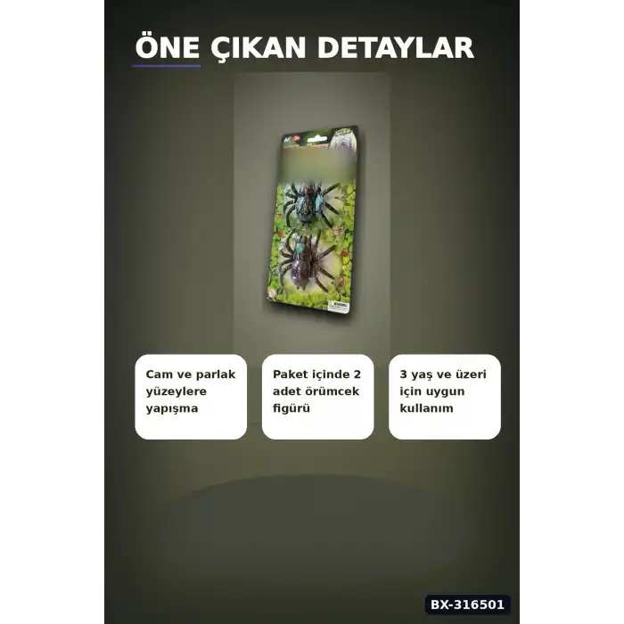 Yapışkan Örümcek Oyuncak Seti, 2 Adet Esnek Duvara Yapışan Figür Paketi BX-316501