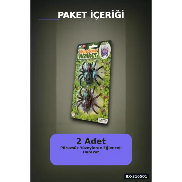 Yapışkan Örümcek Oyuncak Seti, 2 Adet Esnek Duvara Yapışan Figür Paketi BX-316501
