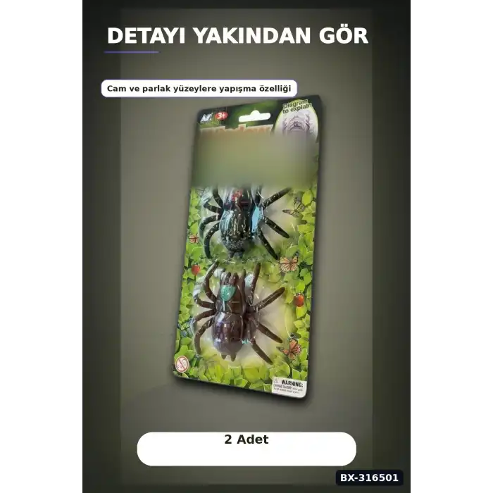 Yapışkan Örümcek Oyuncak Seti, 2 Adet Esnek Duvara Yapışan Figür Paketi BX-316501