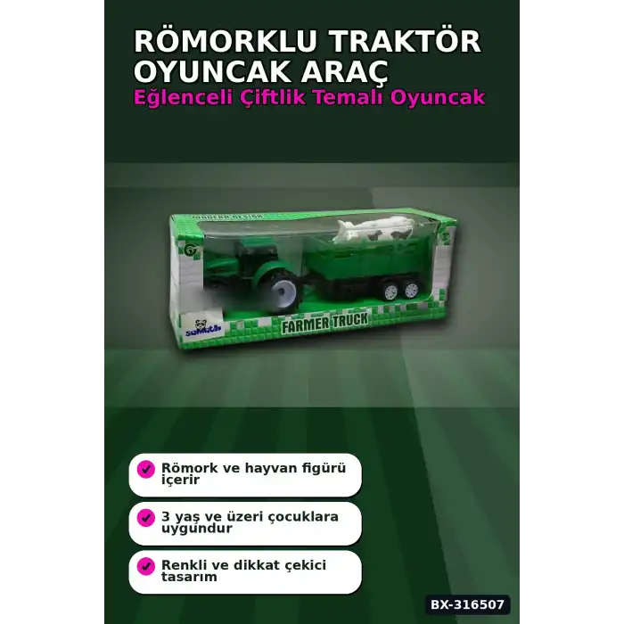 Römorklu Traktör Oyuncak Araç Tekli Paket - Çocuklar İçin Asorti Model BX-316507