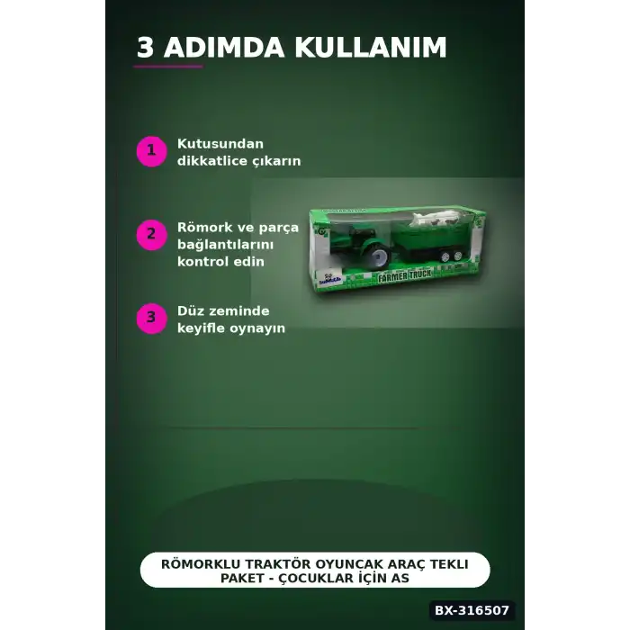 Römorklu Traktör Oyuncak Araç Tekli Paket - Çocuklar İçin Asorti Model BX-316507