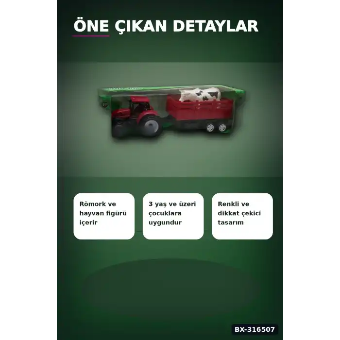 Römorklu Traktör Oyuncak Araç Tekli Paket - Çocuklar İçin Asorti Model BX-316507