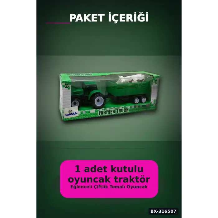 Römorklu Traktör Oyuncak Araç Tekli Paket - Çocuklar İçin Asorti Model BX-316507
