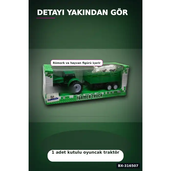 Römorklu Traktör Oyuncak Araç Tekli Paket - Çocuklar İçin Asorti Model BX-316507