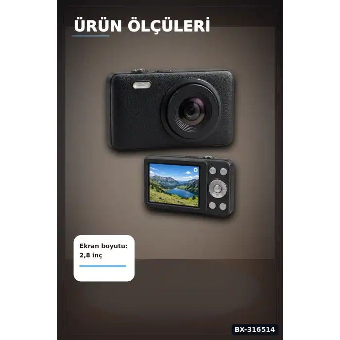 Dijital Fotoğraf Makinesi 2.8 İnç Ekranlı Type C Şarjlı Video Kamera Siyah BX-316514