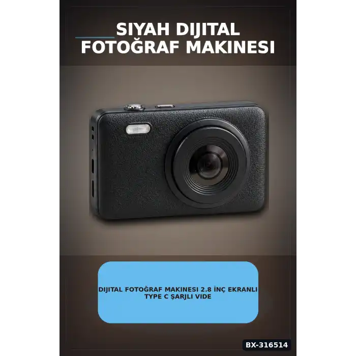 Dijital Fotoğraf Makinesi 2.8 İnç Ekranlı Type C Şarjlı Video Kamera Siyah BX-316514