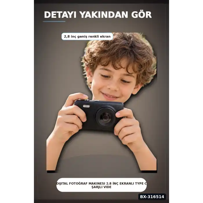Dijital Fotoğraf Makinesi 2.8 İnç Ekranlı Type C Şarjlı Video Kamera Siyah BX-316514