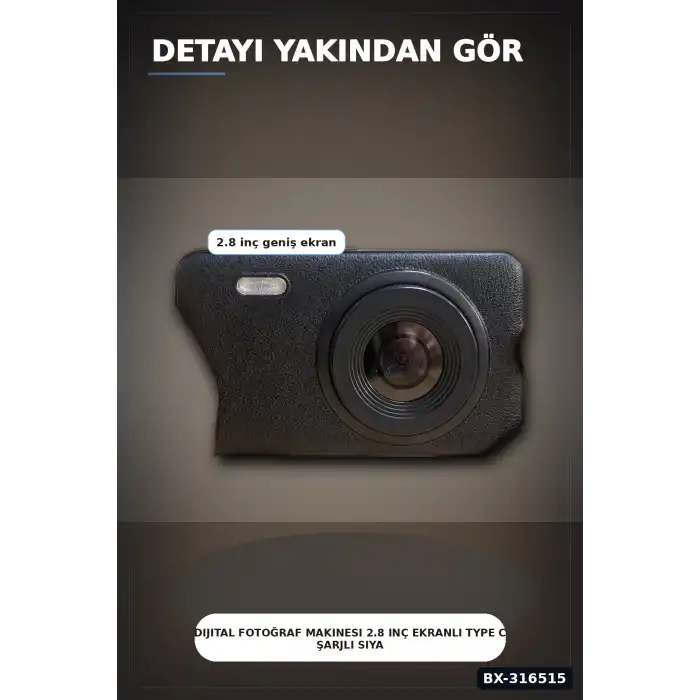Dijital Fotoğraf Makinesi 2.8 Inç Ekranlı Type C Şarjlı Siyah Video Kamera BX-316515
