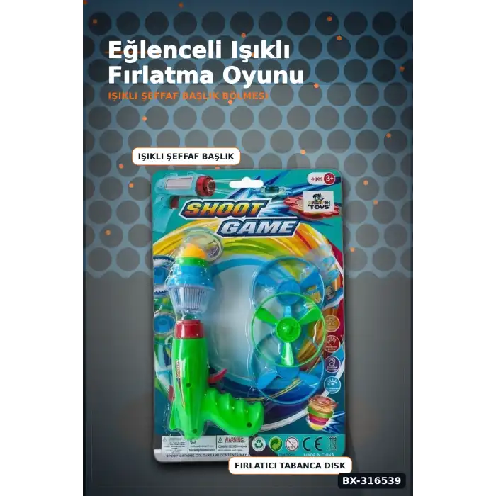 Işıklı Topaç ve Pervane Fırlatan Oyuncak Tabanca Seti, Eğlenceli Çocuk Oyunu BX-316539