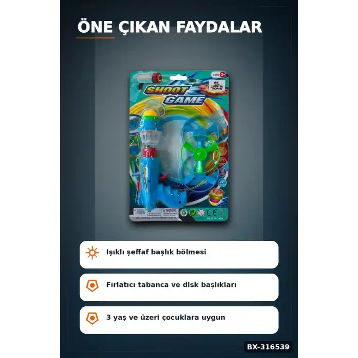 Işıklı Topaç ve Pervane Fırlatan Oyuncak Tabanca Seti, Eğlenceli Çocuk Oyunu BX-316539