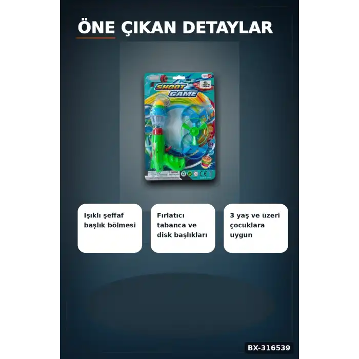 Işıklı Topaç ve Pervane Fırlatan Oyuncak Tabanca Seti, Eğlenceli Çocuk Oyunu BX-316539