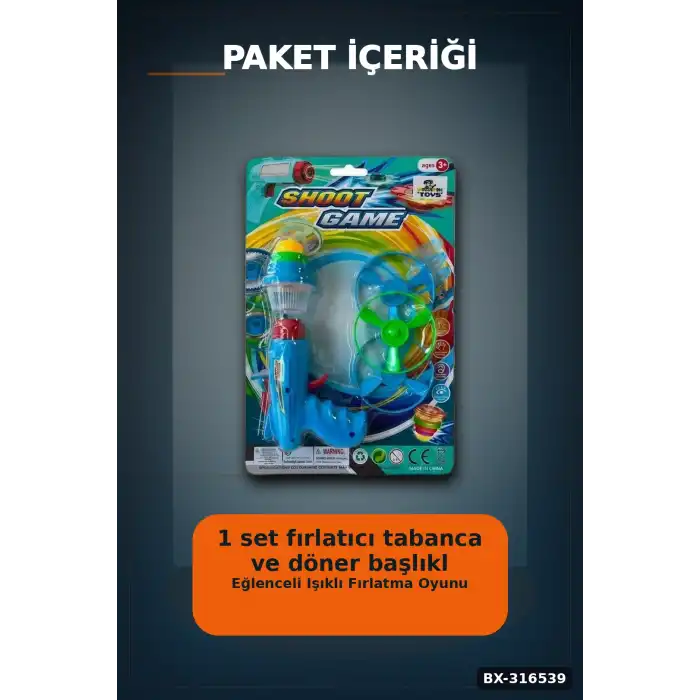 Işıklı Topaç ve Pervane Fırlatan Oyuncak Tabanca Seti, Eğlenceli Çocuk Oyunu BX-316539