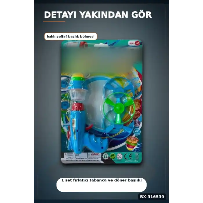 Işıklı Topaç ve Pervane Fırlatan Oyuncak Tabanca Seti, Eğlenceli Çocuk Oyunu BX-316539