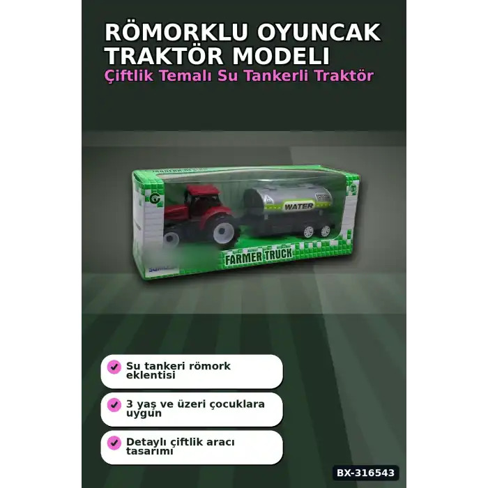 Römorklu Oyuncak Traktör Modeli - Çocuklar İçin Çiftlik Aracı Oyun Seti BX-316543