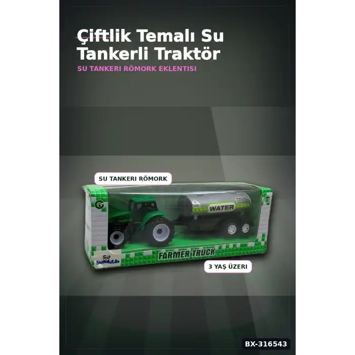 Römorklu Oyuncak Traktör Modeli - Çocuklar İçin Çiftlik Aracı Oyun Seti BX-316543