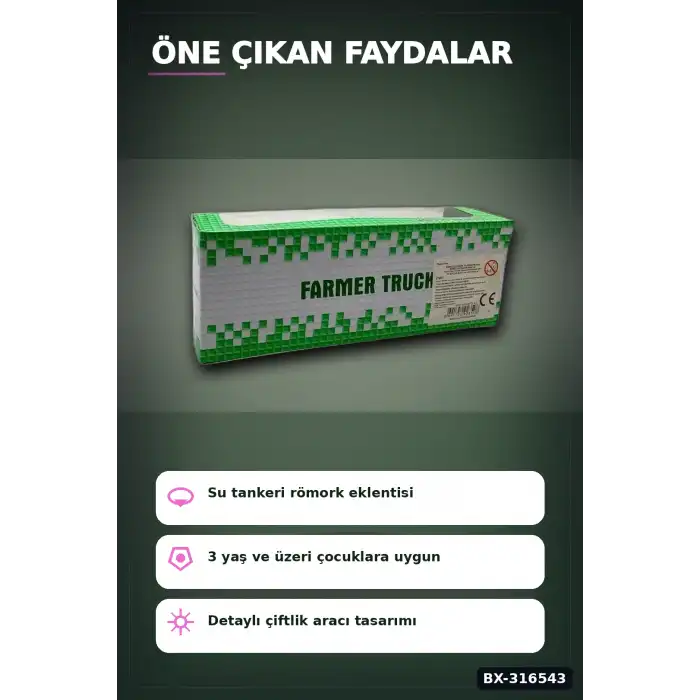 Römorklu Oyuncak Traktör Modeli - Çocuklar İçin Çiftlik Aracı Oyun Seti BX-316543
