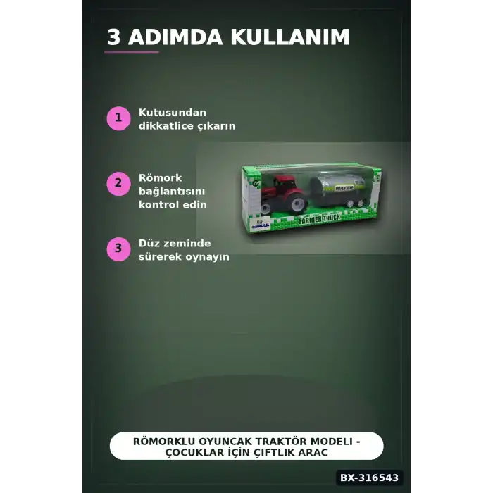 Römorklu Oyuncak Traktör Modeli - Çocuklar İçin Çiftlik Aracı Oyun Seti BX-316543
