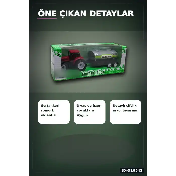 Römorklu Oyuncak Traktör Modeli - Çocuklar İçin Çiftlik Aracı Oyun Seti BX-316543