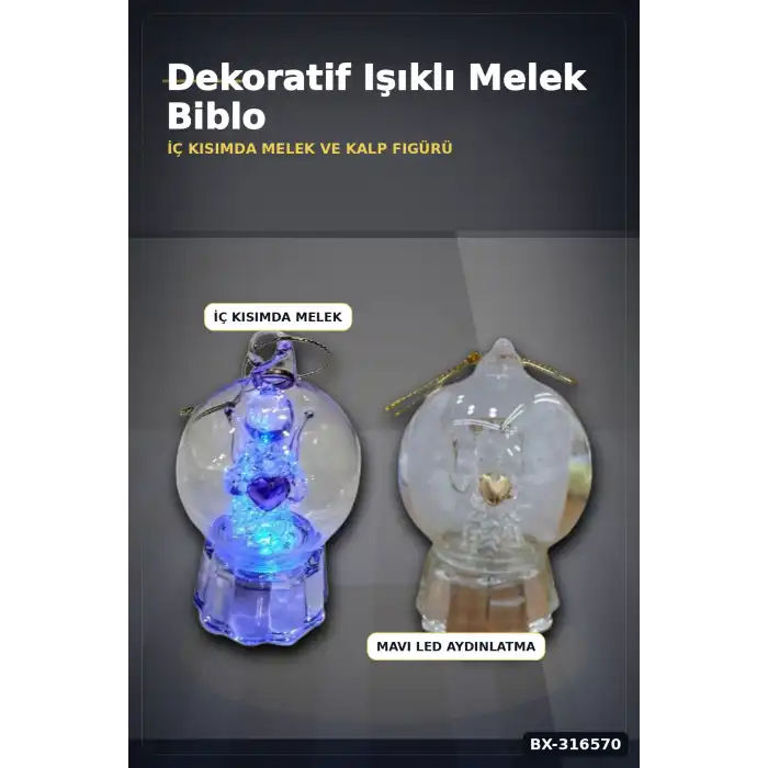 Melek Figürlü Işıklı Küre Biblo 9x6 cm - İpli Asılabilir Dekoratif Süs BX-316570