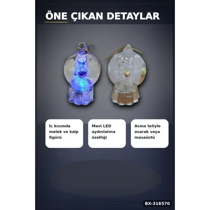 Melek Figürlü Işıklı Küre Biblo 9x6 cm - İpli Asılabilir Dekoratif Süs BX-316570