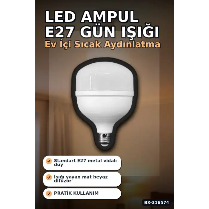 LED Ampul 35W Gün Işığı 3200K E27 Duy 2200 Lümen 180 Derece IP20 - 1 Adet BX-316574