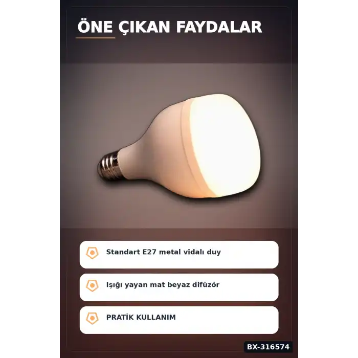 LED Ampul 35W Gün Işığı 3200K E27 Duy 2200 Lümen 180 Derece IP20 - 1 Adet BX-316574